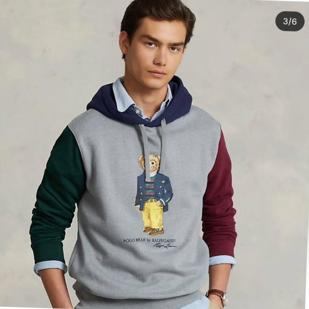 Polo Ralph Lauren Polo Bear Colorblock Hoodie Sweatshirt Gray Size Medium
